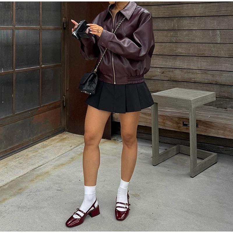 Кожаная куртка с длинными рукавами для женщин