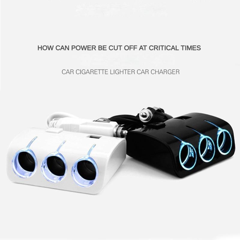 Car Cigarette Lighter One To Three Power Distributor, 60W Multifunctional Car Charger Dual USB Car Phone Charger Usb Hub