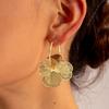 Hollow Golden Hoop Earrings Double-Layer Statement Jewelry Gift Metal Floral Earrings  for Women
