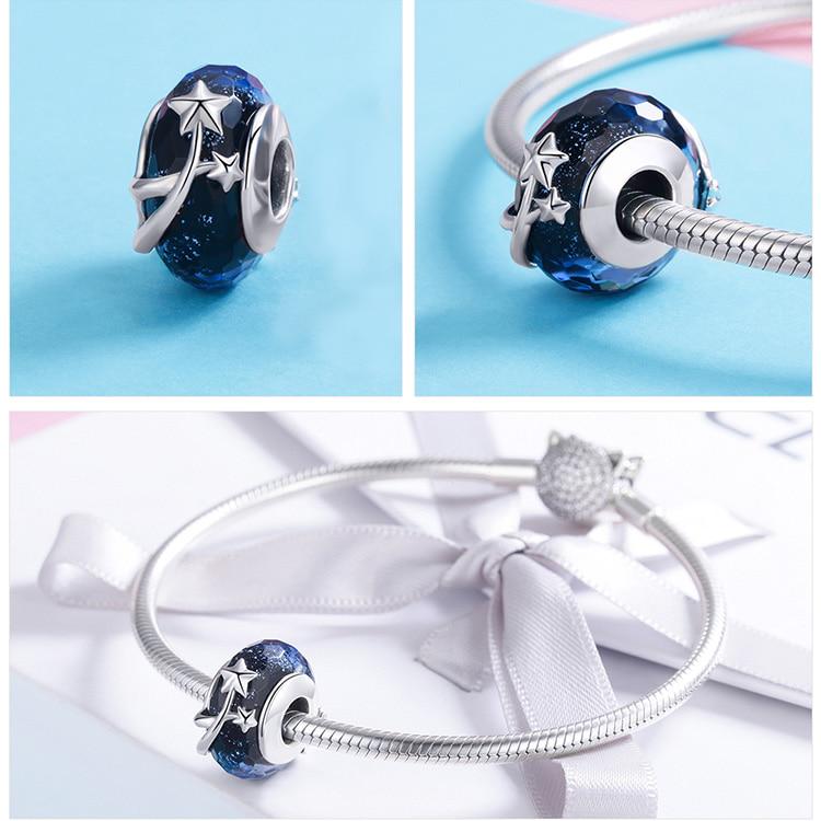 BAMOER, 4 стиля, натуральное серебро 925 пробы, звездный цветок, европейские бусины из муранского стекла, подходят для браслетов