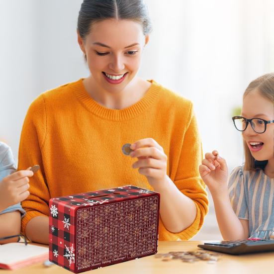 Рождественская деревянная копилка со счетчиком 500/800/1000/3000/5000/10000 долларов США Копилка Контейнер для монет и наличных Детям Взрослым Челлендж по накоплению денег Кейс Банка