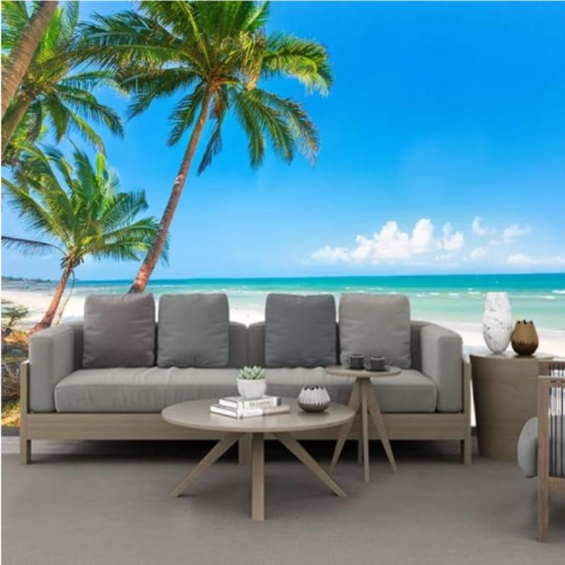 Обои с видом на море, кокосовая пальма, пейзаж, настенная роспись, гостиная, диван, фон, настенное украшение, пляж, настенные росписи для стен