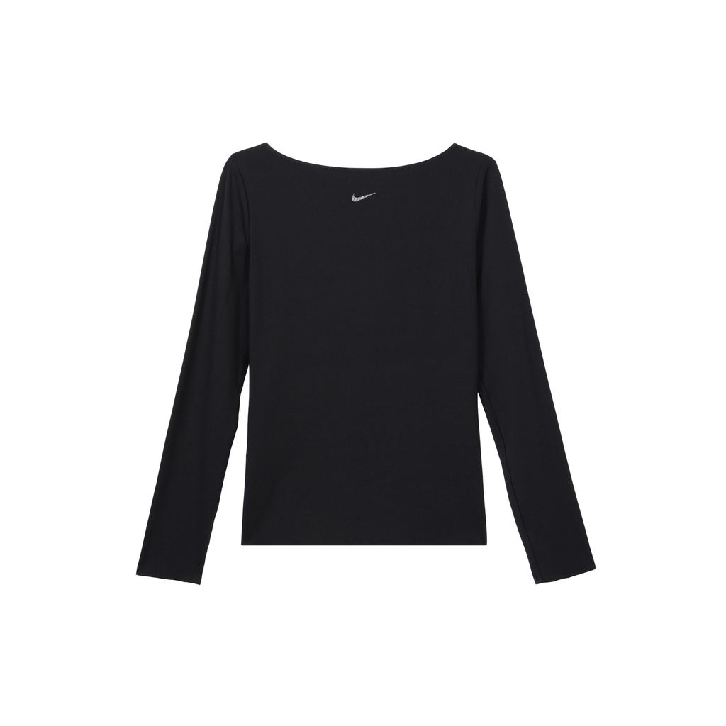 Nike Solid Color Off-The-Shoulder Fitted Long Sleeve Workout Top Women Tops Black DQ6035-010