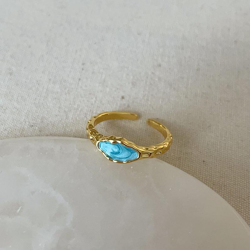 Металлическое открытое кольцо с синей каплей масла, женское, нишевое, уникальное, с модной индивидуальностью и темпераментом, элегантное кольцо для работы