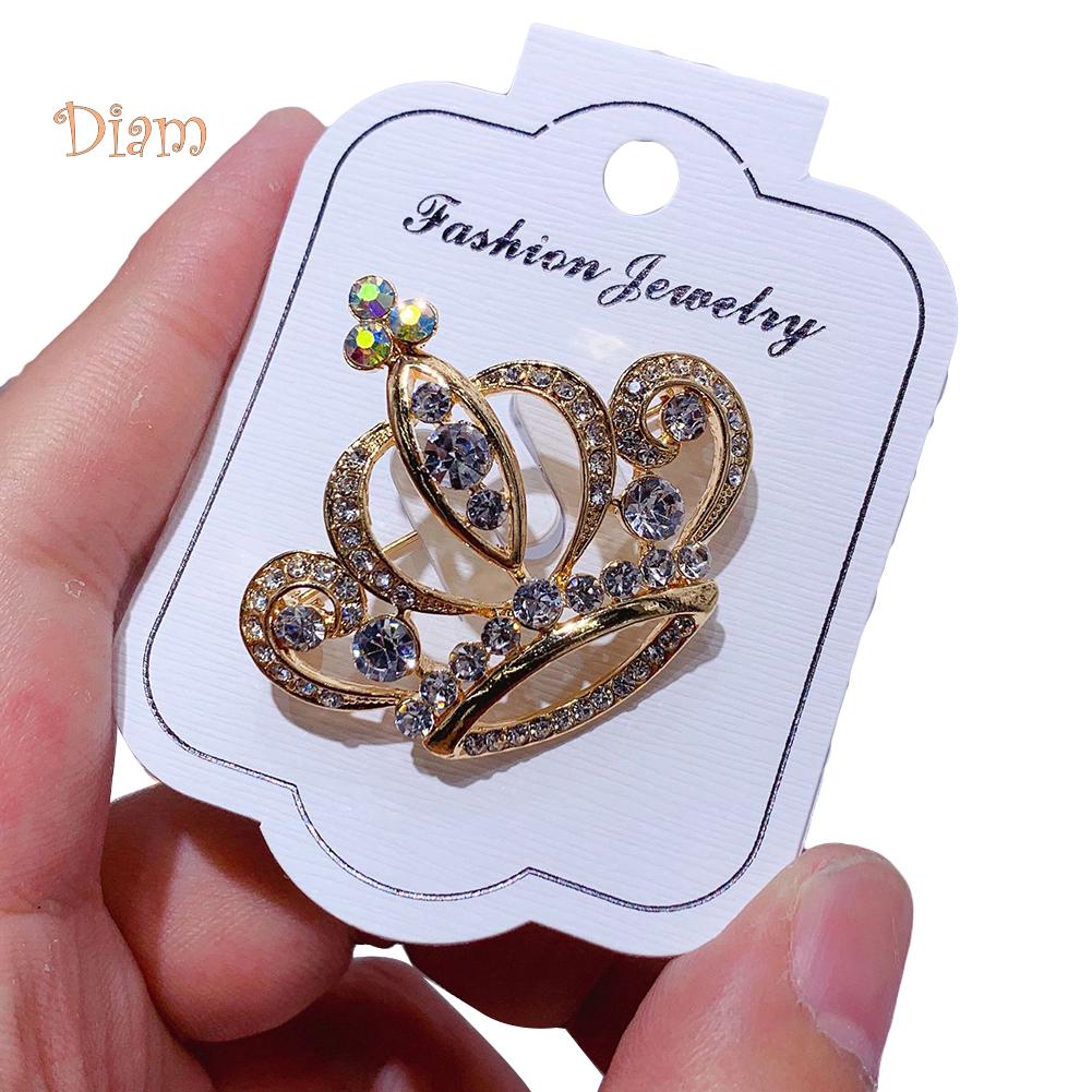 Diamonding Jewelry Crown Shape Crystal Stone Faux Pearl Lapel Brooch Pin Suit Collar Badge