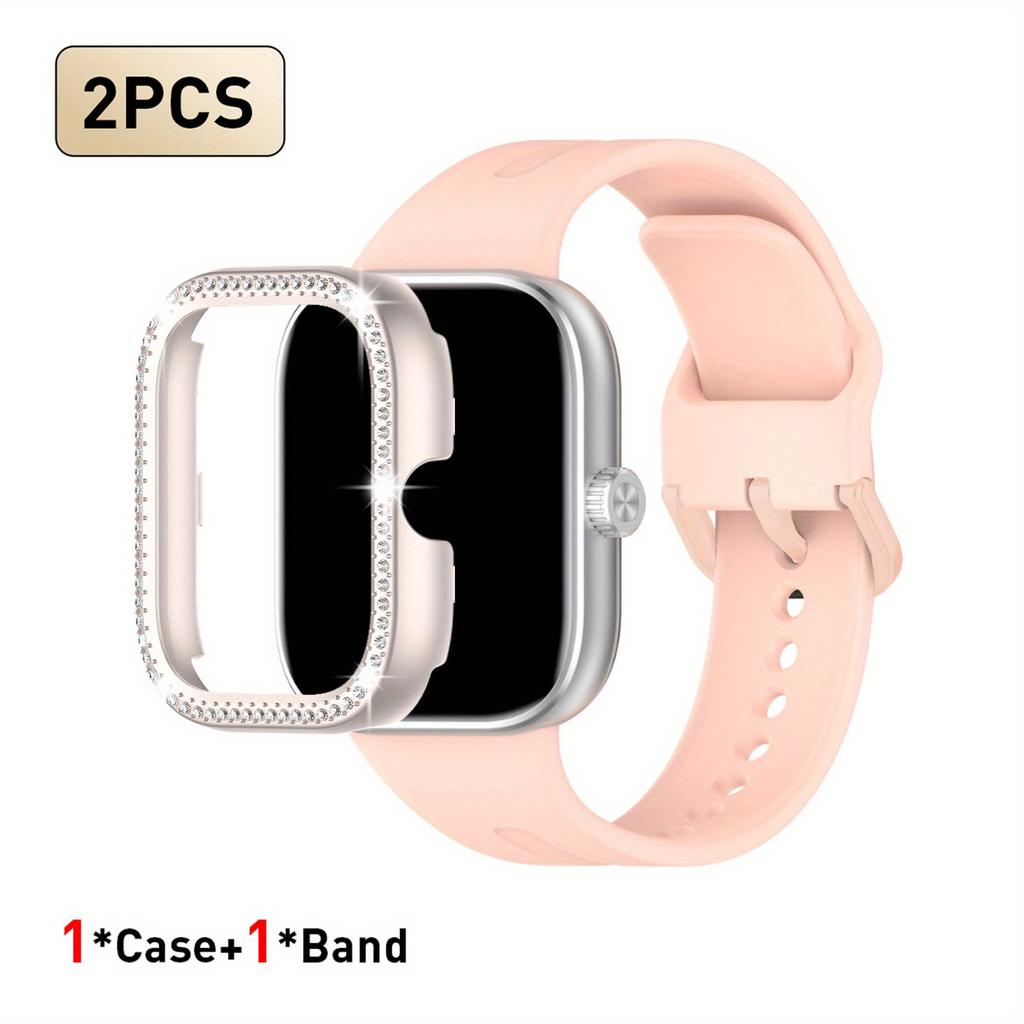 Набор из 2 шт. Для Redmi Watch 5/6 Спортивный ремешок Кристальный полый защитный чехол Классический деловой дышащий однотонный ремешок