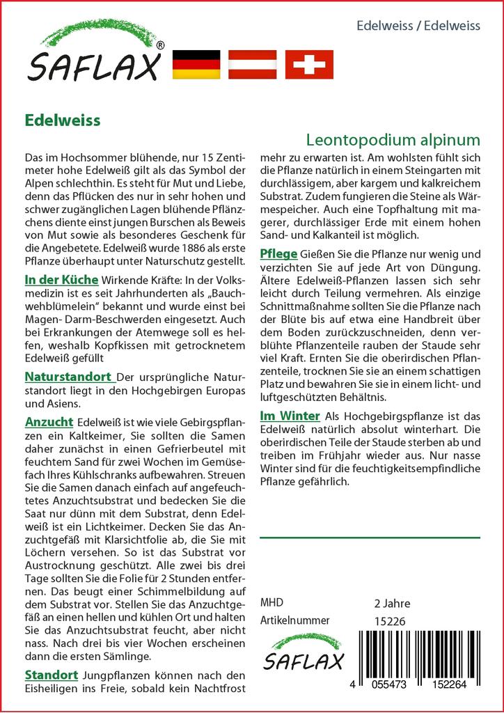 SAFLAX Garden in the Bag - Эдельвейс - 500 семян - С субстратом в подходящем пакете - Leontopodium alpinum