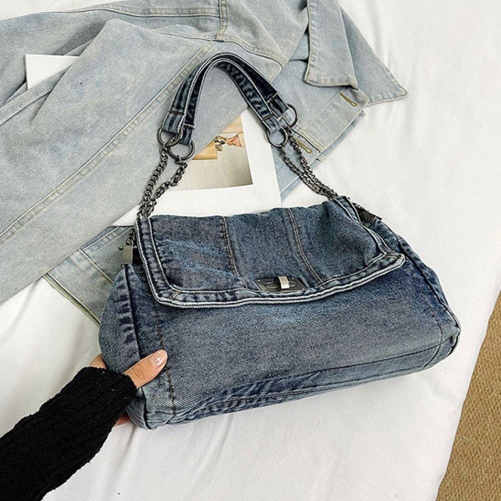 Street Style Denim Canvas Bag Shoulder Bag Solid Crossbody Bag Casual Vintage Handbag Streetwear