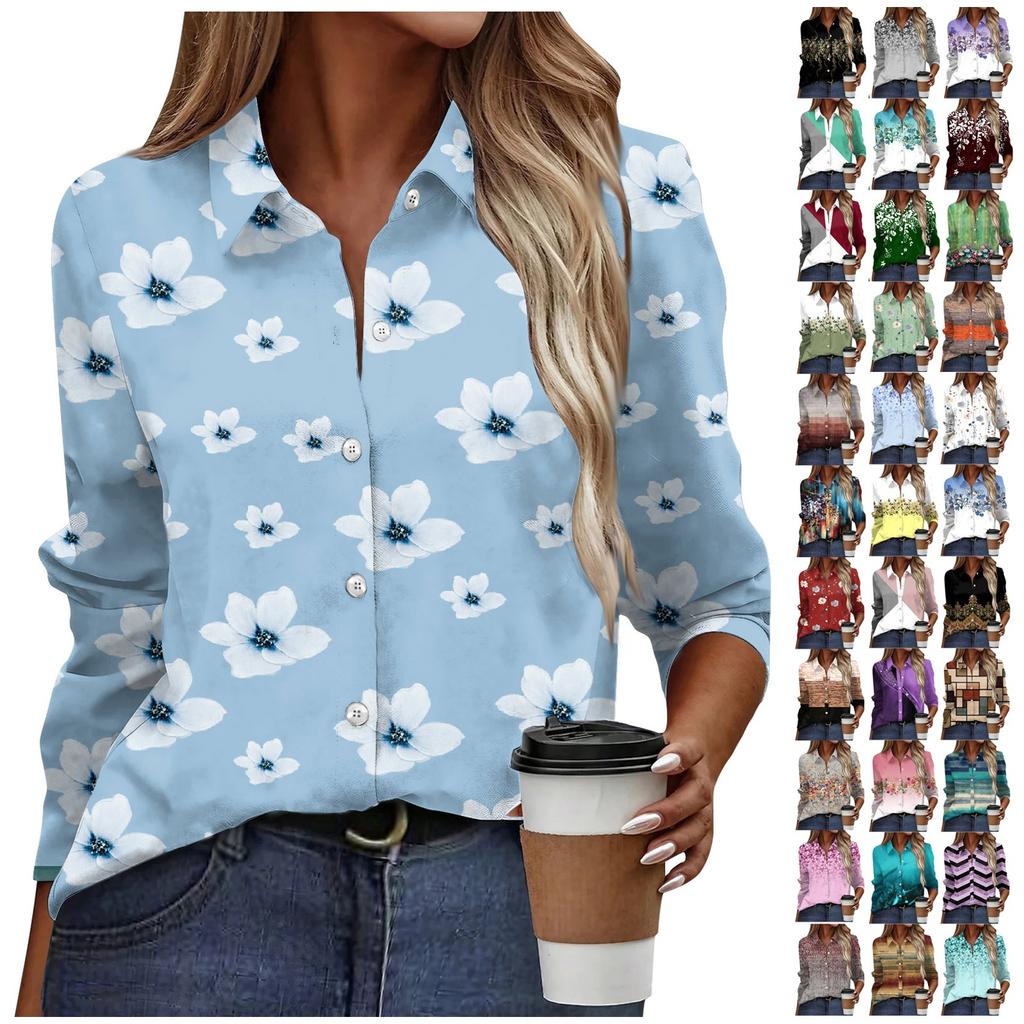 Women's Shirt Blouse Floral Print Button Long Sleeve Casual Basic Shirt Collar Regular Top
