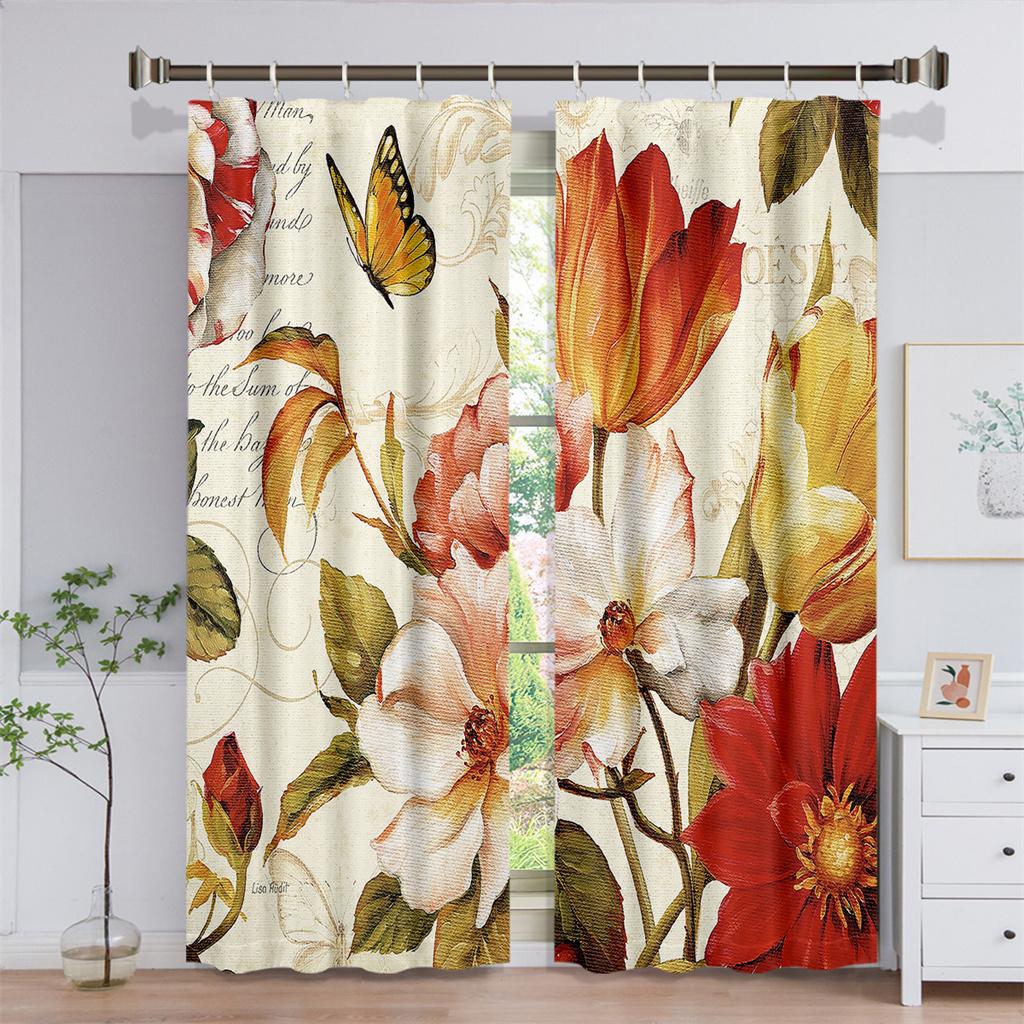 Retro Style Leaves And Flowers Series Sunshade Curtains Living Room Bedroom Home Decoration Digital Printing Custom Thin Curtain