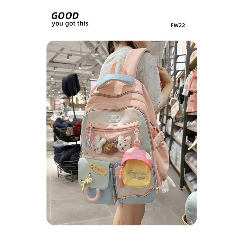 Backpack Female Korean Version of Dopamine Transparent Color Matching High Capacity Schoolbag for Junior and Senior High School Students