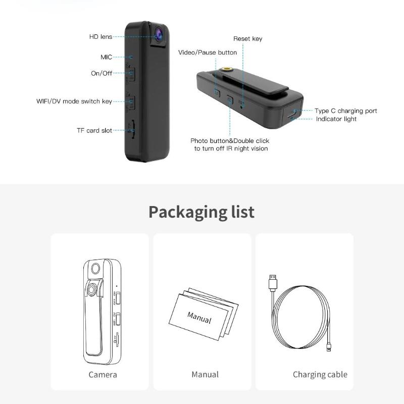 Камера с точкой доступа Wi-Fi, Портативный цифровой видеорегистратор, Ночное видение высокой четкости, Рекордер для правоохранительных органов