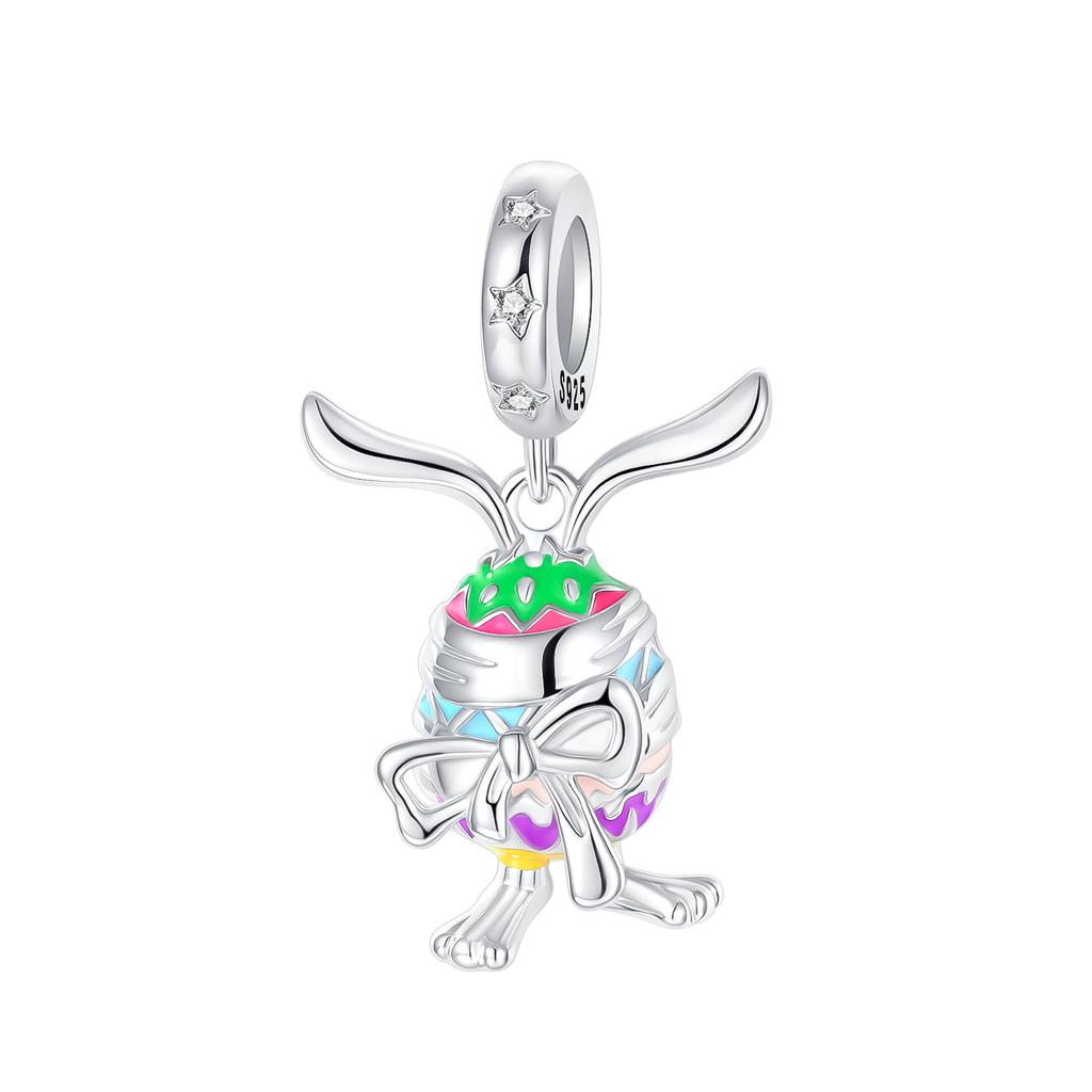 925 Silver The Easter egg pendant can be opened Rabbit Charms Bead Fit Pan Bracelets Women DIY Fine Jewelry Party Gift