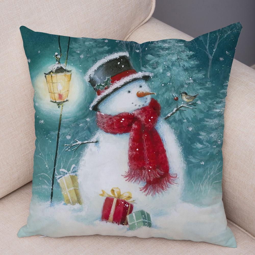 Милый мультяшный снеговик, декоративная рождественская наволочка, мягкая плюшевая наволочка для детской комнаты, диван-тележка