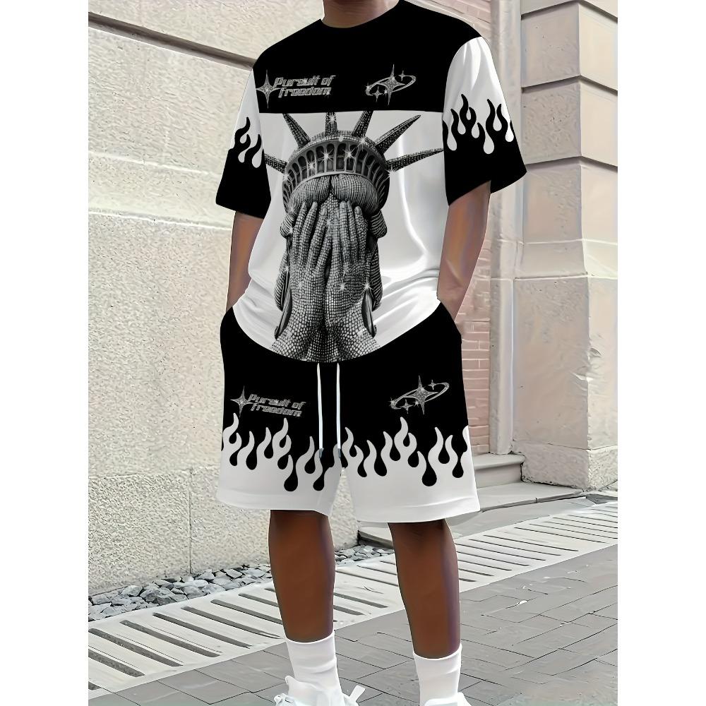 Летняя мужская модная персонализированная двухкомпонентная одежда с принтом букв, короткий рукав, шорты, дышащий комплект футболок для активного отдыха