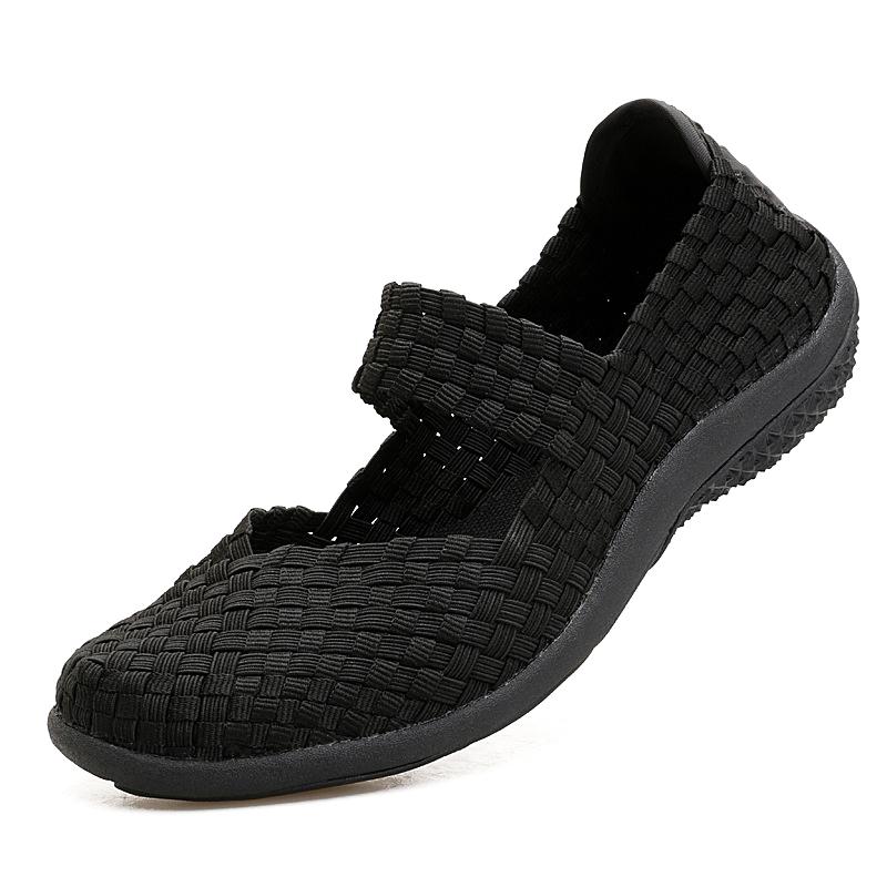 Женские кроссовки для ходьбы, мягкие, удобные, дышащие, сандалии для мам, черные, женские, с круглым носком, повседневные, летние, модные, больших размеров