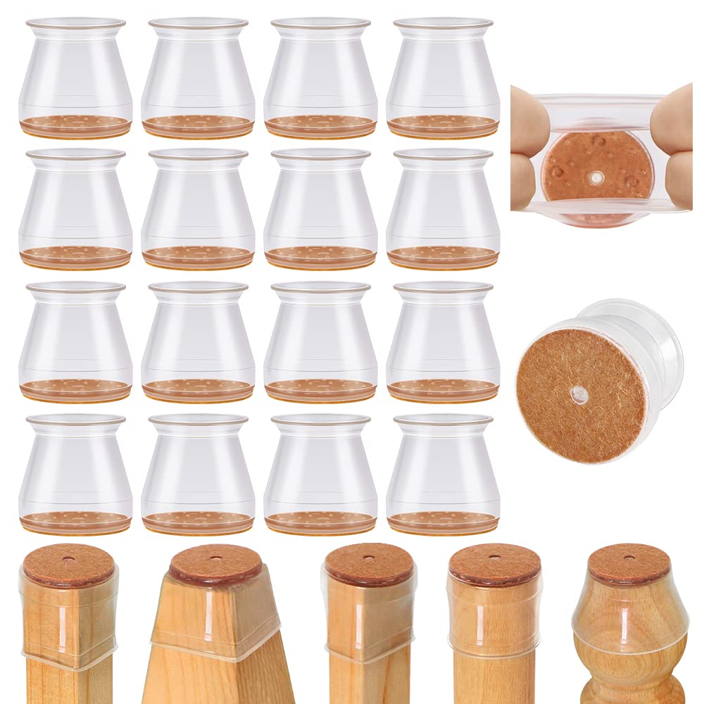 VIUME Chair Leg Noise and Scratch Felt Sheets with Compatible with Round and Square Set of 16 Covers, Silicone, Clear, Prevention, Refills, Legs,