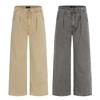 Mens Streetwear Relaxed Straight Leg Pants Vintage Wash Pleated Casual Trousers