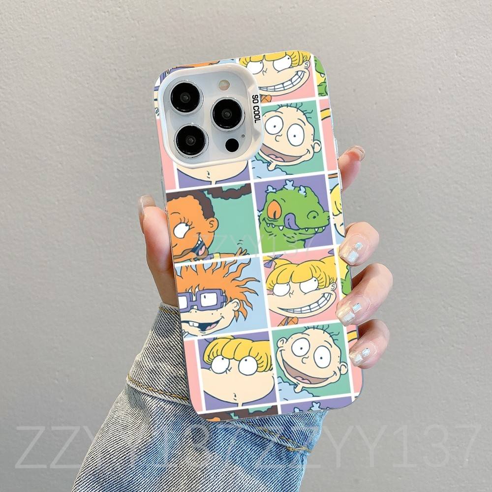 R-Rugrats Funny Cartoon Phone Case For iPhone 16,15,14,13,12,11,8,7,Pro,Max,Plus,Mini,XS,SE White Candy Matte Shockproof Cover