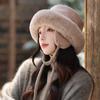 Hat Women's Warm Windproof Plush Basin Hat Women's Deerskin Plush Ear Protector Hat Small Face Thickened Bucket Hat