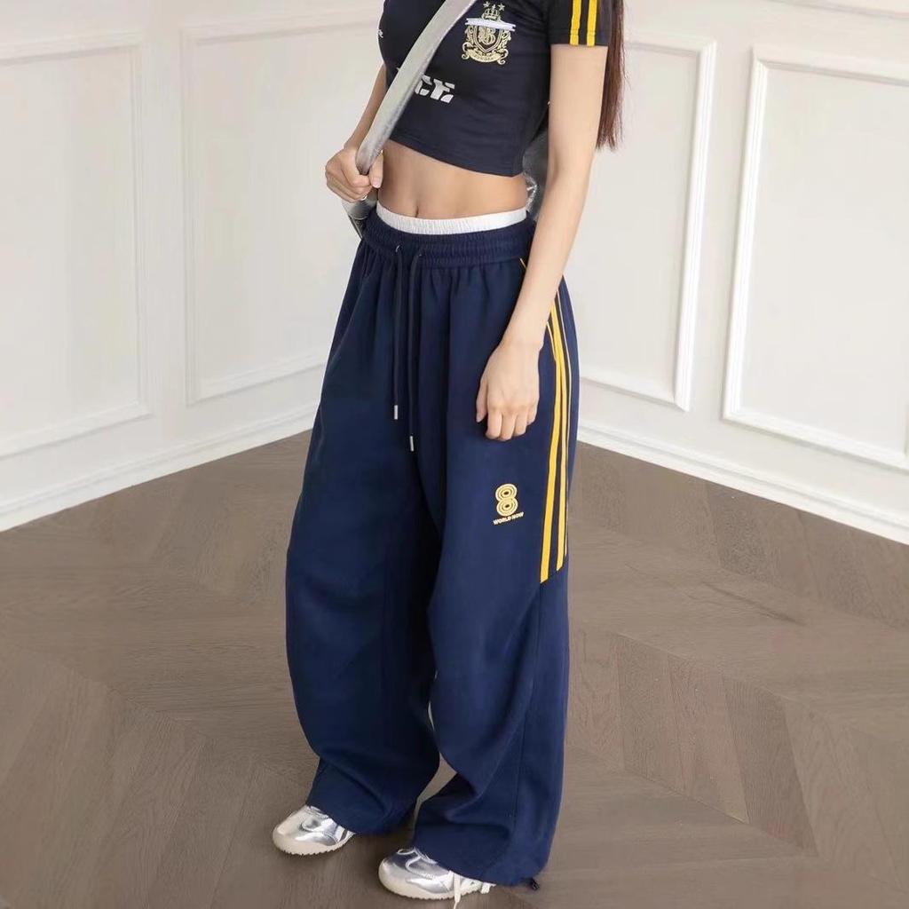 Темно-синие женские широкие спортивные штаны: Повседневные джазовые брюки для уличных танцев на весну/лето