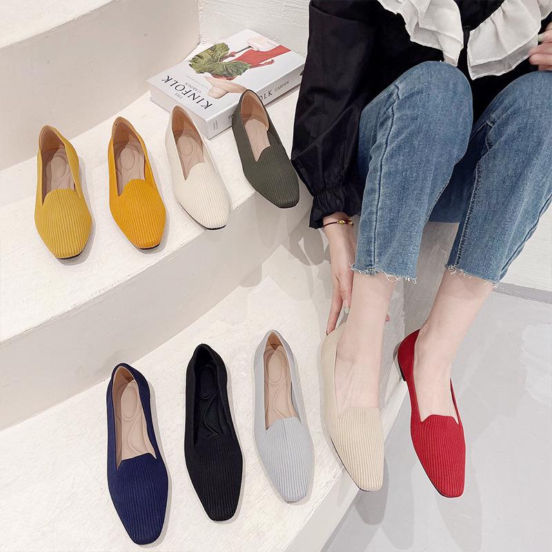 Fashion 2024 Woman Shoes Flat New Fashion Summer Autumn Shallow Flying Knitting Shoes Pointed Toe Flats Knit Shoes