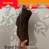 Genuine Leather French Retro Ankle Boots for Women - 2025 Autumn/Winter, Pointed Toe Wedge Heel, Soft Leopard Print Sole.