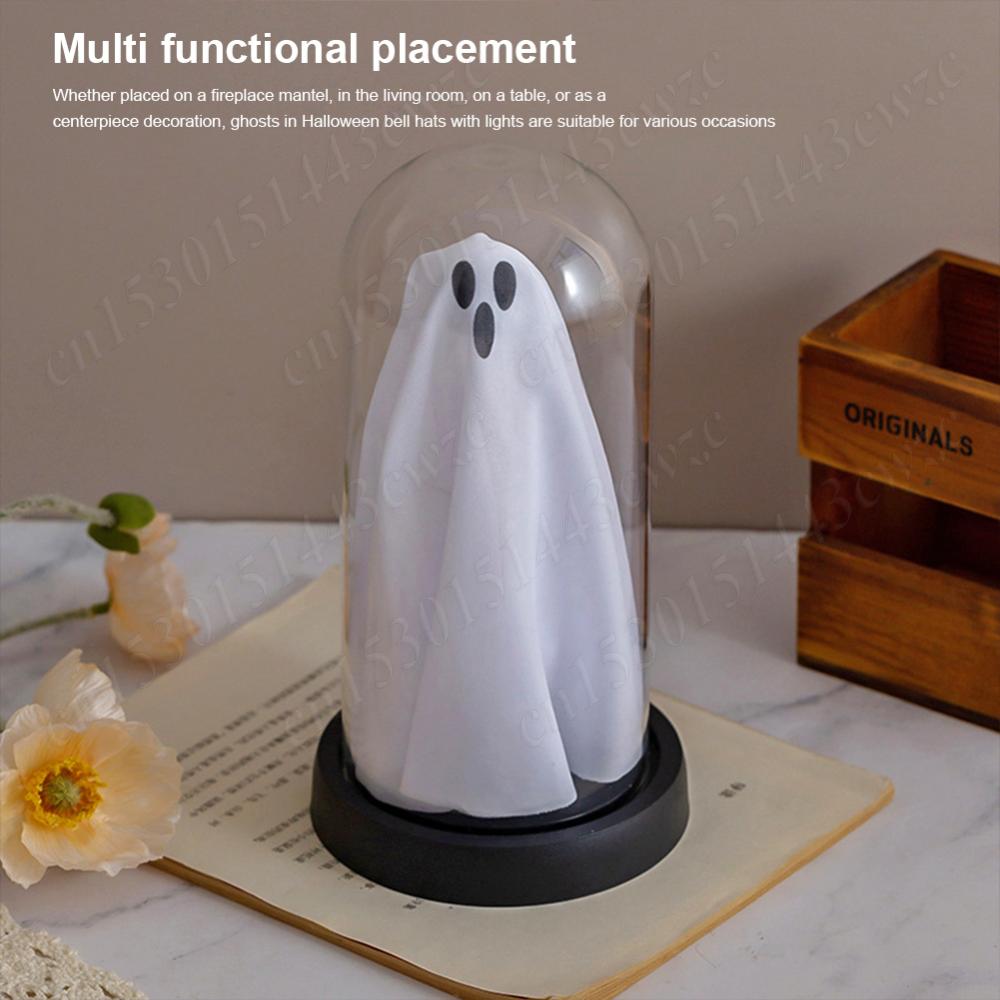 Halloween Cute Ghost Night Light Indoor Decoration Light Up Ghost in Plastic Cloche Halloween Decorations for Home Party Decor