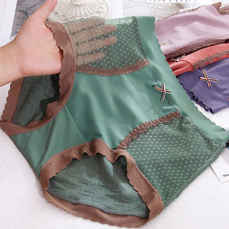 Women's Cotton Briefs Panties High Waist Sexy Lace Bowknot Panties Underwear Lingerie