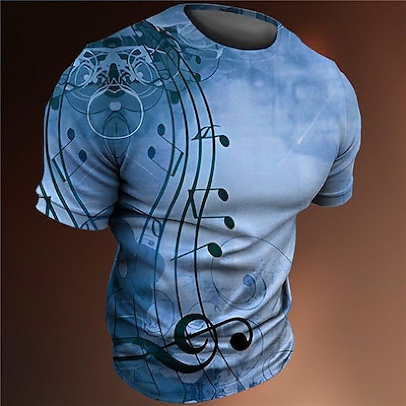 Мужская футболка Футболка с рисунком Музыкальные ноты Круглый вырез Одежда Одежда 3D-принт Повседневная одежда с коротким рукавом с принтом Винтажная мода Дизайнер