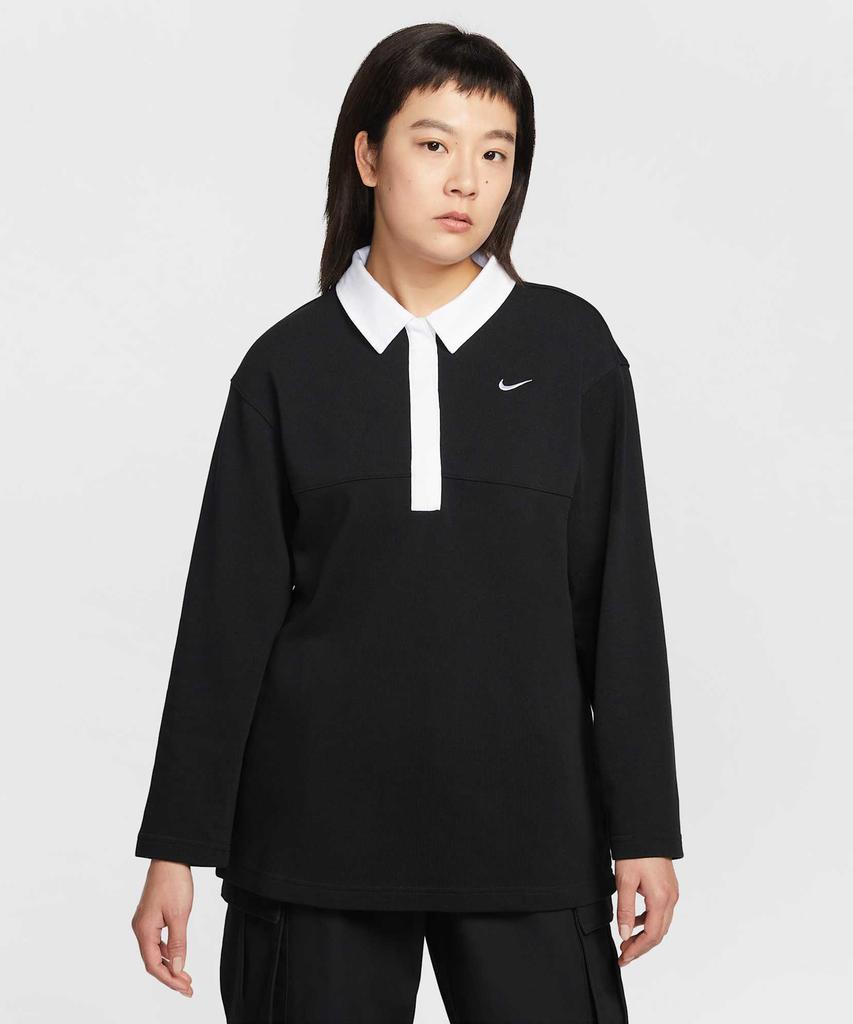 Nike Спортивная футболка-поло оверсайз с длинным рукавом W - Черная:Белый / If0358-010