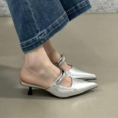 Леопардовые женские туфли-лодочки с острым носком, элегантная обувь на каблуке, повседневные туфли-слингбэки, женские уютные сандалии, летняя обувь 2025 для леди