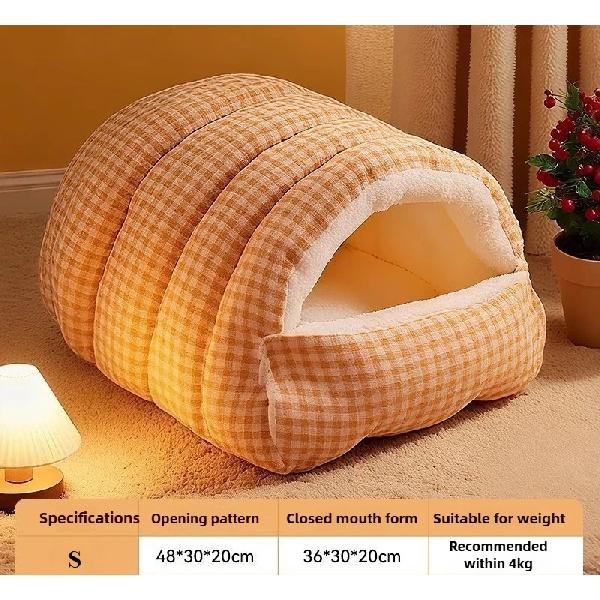 3kg Winter Cat Dog House Closed Security Warm Plus Velvet Cold Cat Sleep Wrapped Pet Detachable Plaid Cover Small Pet Nest Cat