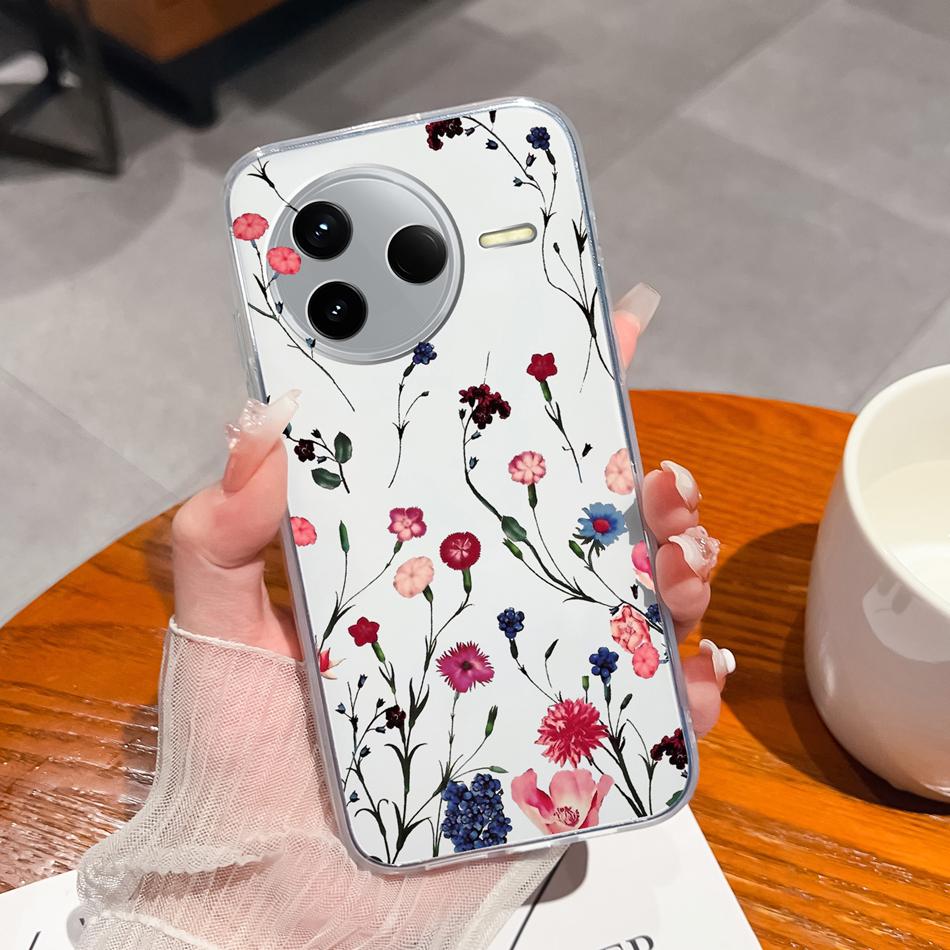 Чехол для POCO F7 Pro / F7 Ultra Летний Цветок Прозрачный Funda для POCO F 7 Мягкая Ультратонкая Задняя Крышка Телефона Ударопрочный Корпус