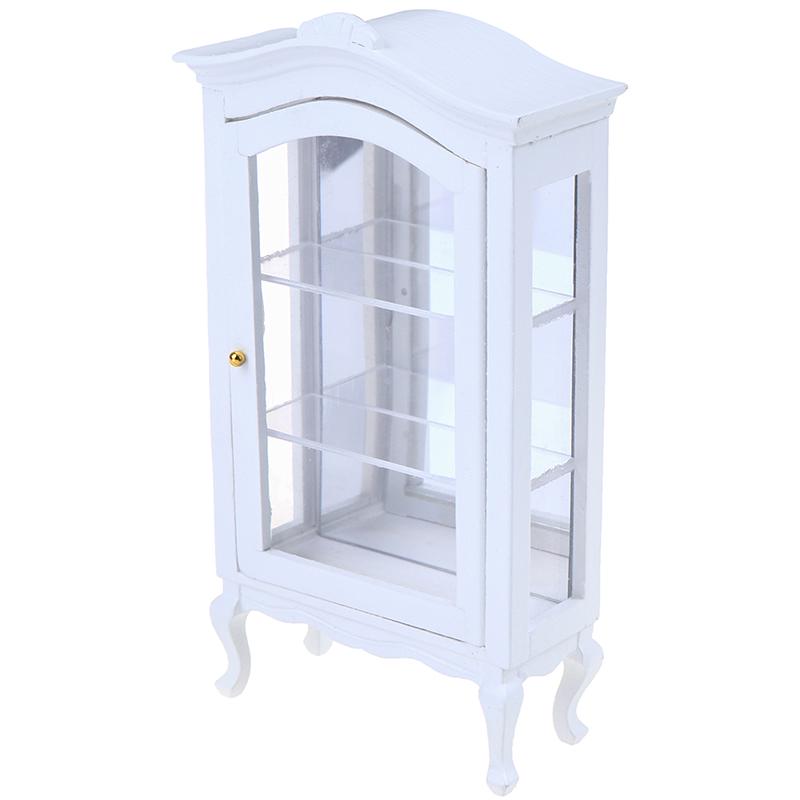 1:12 Dollhouse Miniature Furniture White Wood Display Cabinet Cupboard Showcase