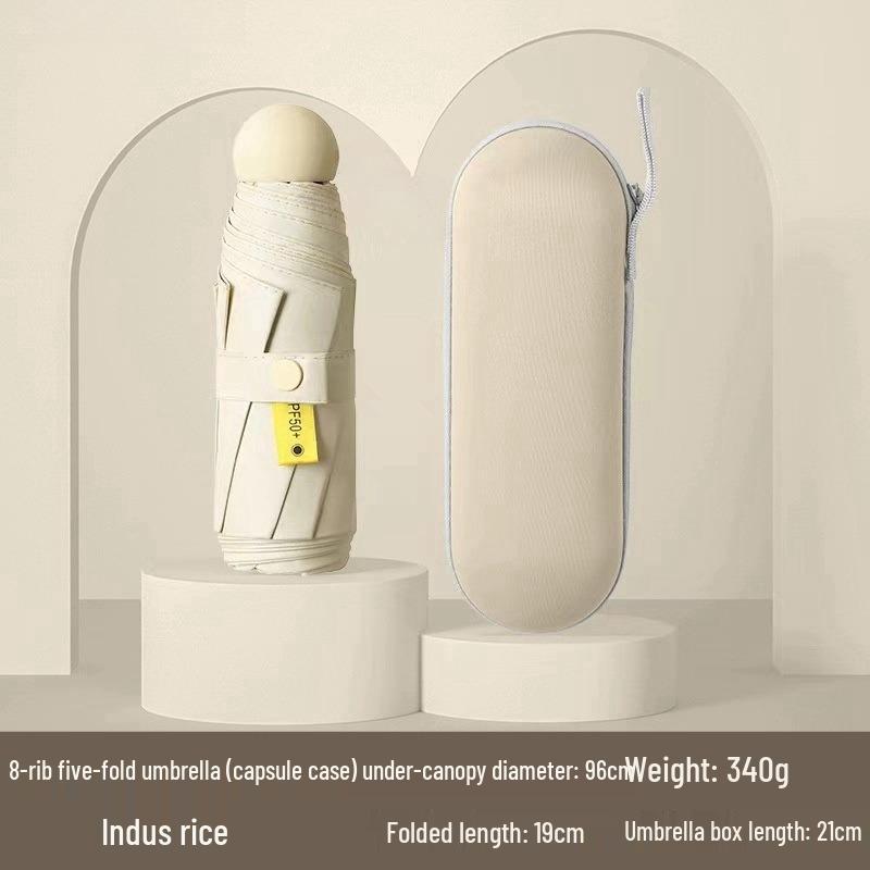 Женский мини-зонт двойного назначения: Компактный пятисложенный дизайн, Утолщенная ткань, Черный клей для защиты от УФ-лучей, Возможность нанесения логотипа на заказ