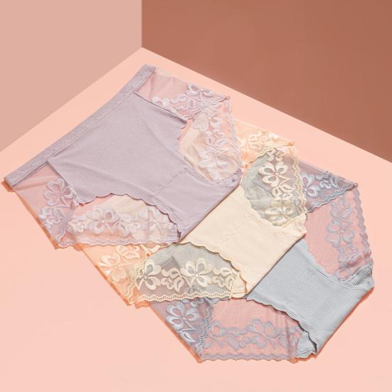 Sexy Lace Underwear for Women Mid Rise Seamless Floral Lace Sheer Briefs Stretchy No Show Hipster Panties