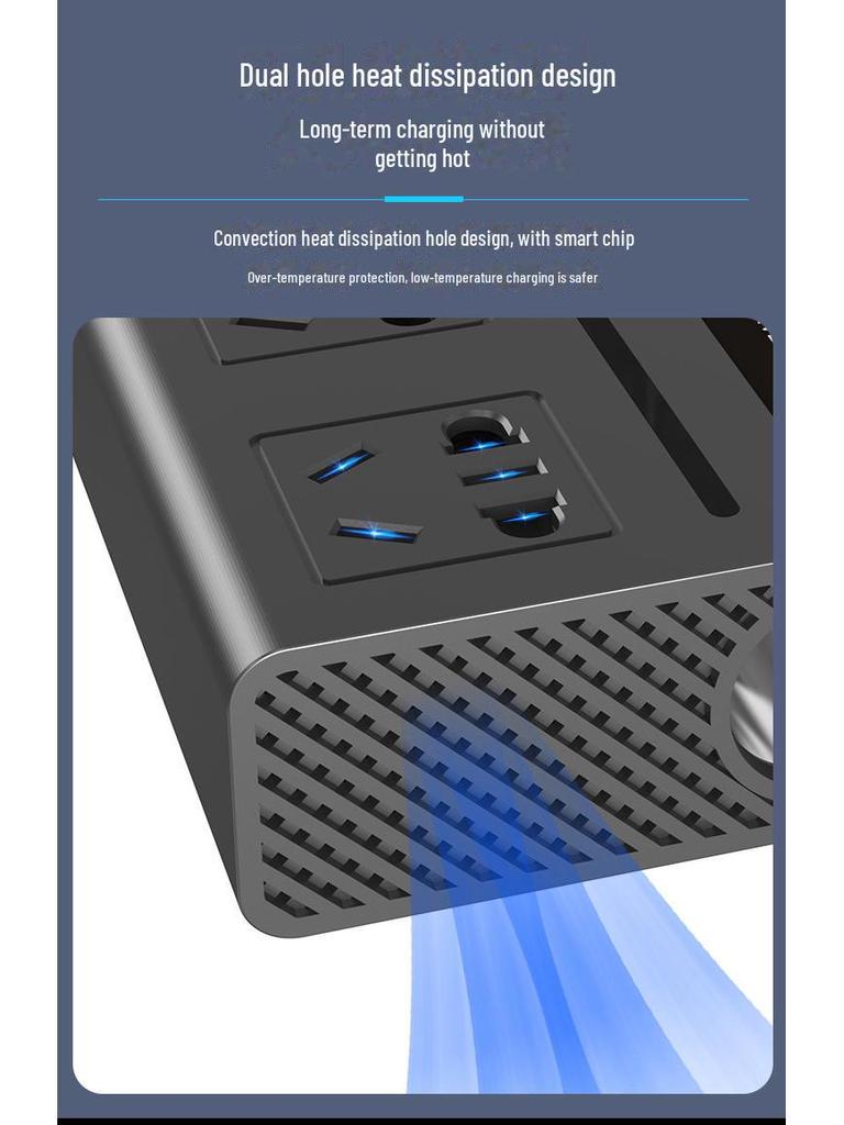Car and Truck Inverter: 12V/24V To 220V Converter with USB and Fast Charging Ports.