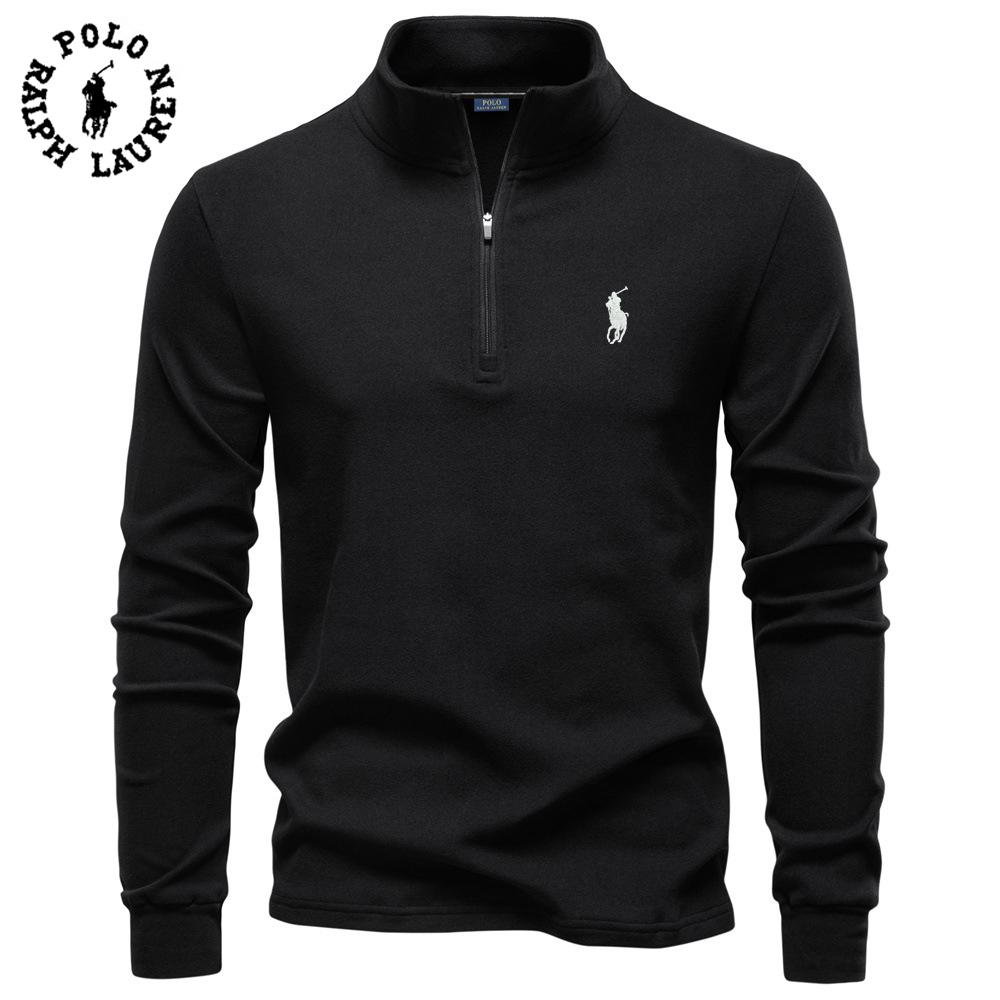 Polo Ralph Lauren 2026 Autumn/Winter Embroidered New Large Men's Stand Up Collar Half Zipper Long Sleeve German Velvet Warm Base Sweater