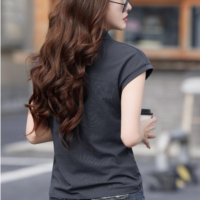 Женская футболка с короткими рукавами, корейская офисная футболка-поло Za Woman, повседневная женская рубашка с лацканами и короткими рукавами