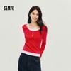 Женская футболка Semir с длинным рукавом, имитация двойки, с кружевной отделкой
