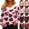 Women's Valentine's Day Heart Printed Long Sleeve Shirt V Neck Casual Loose T-Shirt Tops