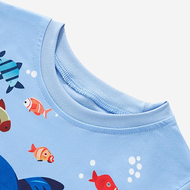 Children's Clothing Summer T-shirts Children's Cartoon Printed T-shirts Knitted Cotton Round Neck Boys' Tops