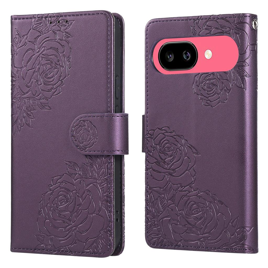 Чехол для Google Pixel 9a Кожаный кошелек-чехол для телефона с розовым цветком и 3 отделениями для карт