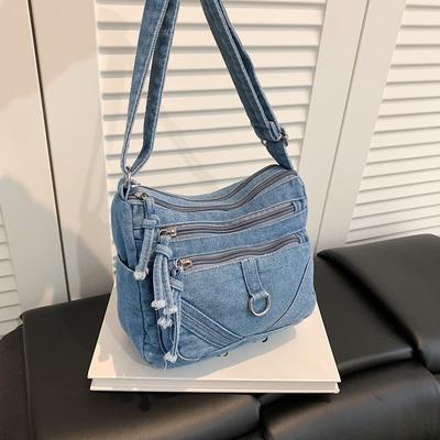 Женская сумка Винтажная джинсовая сумка Дорожная сумка через плечо Многослойная сумка на плечо Сумка под мышкой
