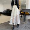 Женские юбки, однотонная корейская асимметричная сетчатая юбка, летние милые уютные свободные юбки, повседневная универсальная юбка с высокой талией