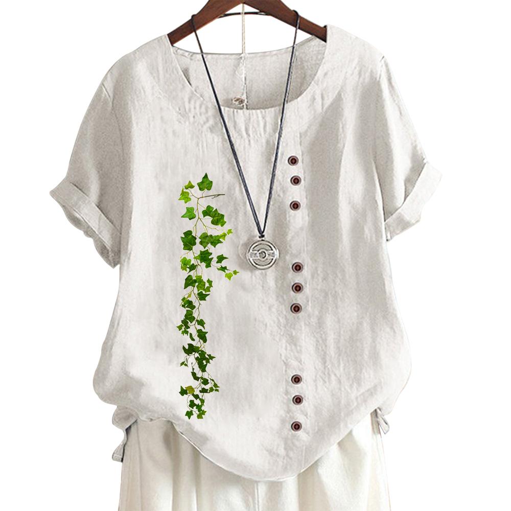 Женские хлопковые повседневные топы с 6 уникальными принтами, круглый вырез, короткие рукава, S-5XL