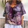 V Neck T Shirts 3D Floral Print Women Purple Black Short Sleeve Tops Summer Casual Lovers Couples T Shirt