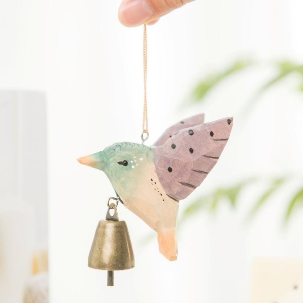 with Bell Wooden Wind Chime Hanging Ornaments Wood Grain Bird Sculpture Outdoor Hanging