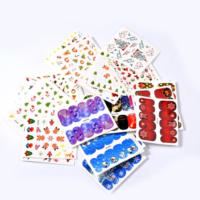 45 шт., рождественские наклейки для ногтей с переносом воды, наклейки для дизайна ногтей, декорация, снежинка, лось, снеговик, Санта-Клаус, рождественская елка